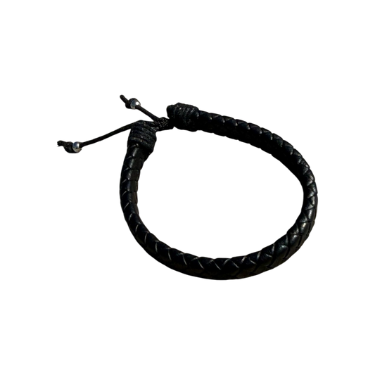 Pulsera de cuero trenzada negro ajustable