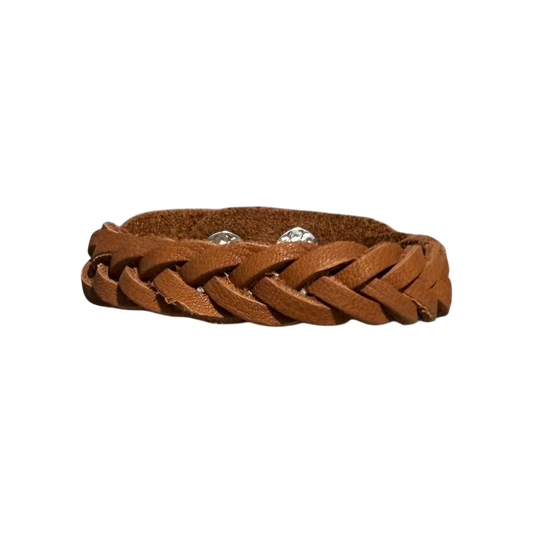 Pulsera de cuero trenzada marrón con 2 broches